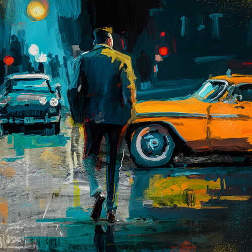 Elon Musk läuft durch New York par Holger Mühlbauer-Gardemin, Peinture en vente sur Singulart