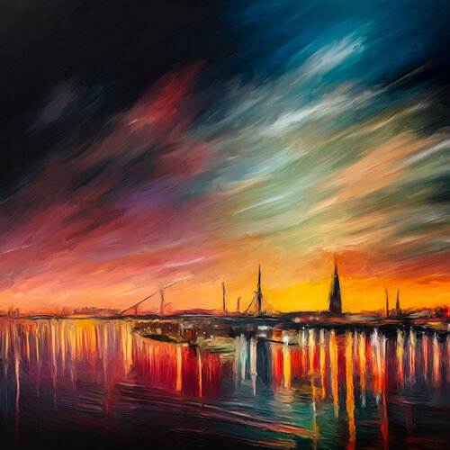 Abendstimmung im Hafen von Holger Mühlbauer-Gardemin, Malerei kaufen auf Singulart