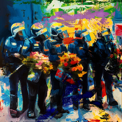 Blumenpolizei di Holger Mühlbauer-Gardemin, Pittura in vendita su Singulart