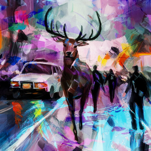 Lebensraum mit Hirsch di Holger Mühlbauer-Gardemin, Pittura in vendita su Singulart