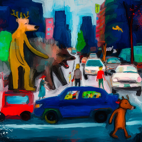 Stadtleben mit Tieren von Holger Mühlbauer-Gardemin, Malerei kaufen auf Singulart