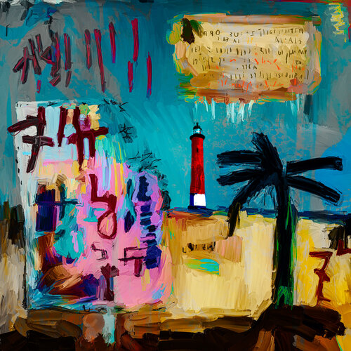 Palme with Lighthouse de Holger Mühlbauer-Gardemin, Pintura a la venta en Singulart