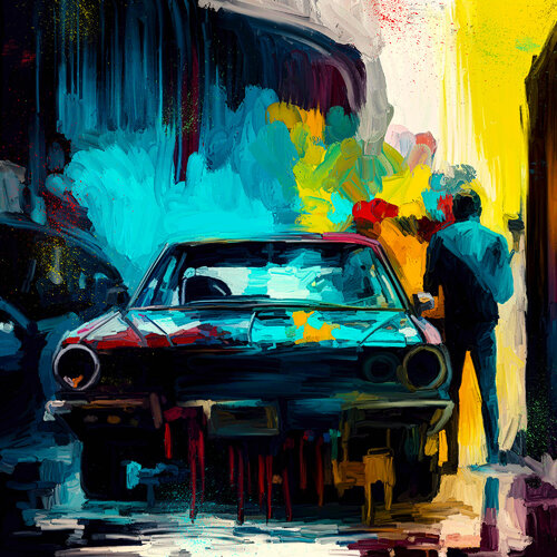 In der KFZ-Werkstatt by Holger Mühlbauer-Gardemin, 회화 for Sale on Singulart