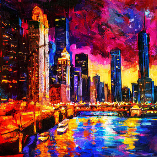 City of Red Sky par Holger Mühlbauer-Gardemin, Peinture en vente sur Singulart