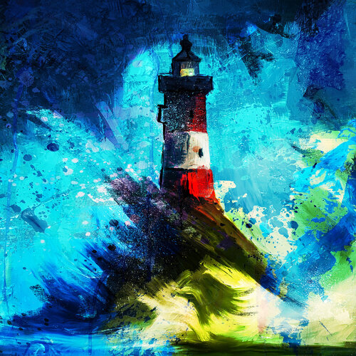 Stormy Lighthouse de Holger Mühlbauer-Gardemin, Pintura a la venta en Singulart