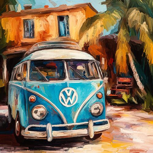 Mit dem VW Bulli in den Süden by Holger Mühlbauer-Gardemin, 회화 for Sale on Singulart