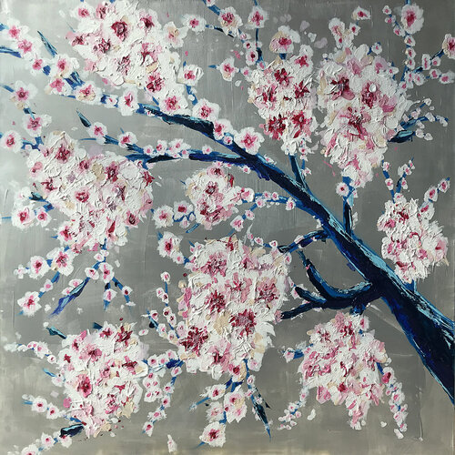 Silver Cherryblossom 1001 van Holger Mühlbauer-Gardemin, Schilderij te koop op Singulart