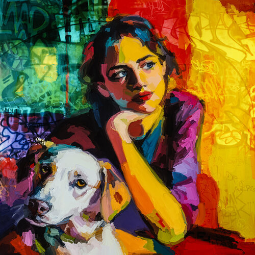 Frau mit weißen Hund Holger Mühlbauer-Gardemin