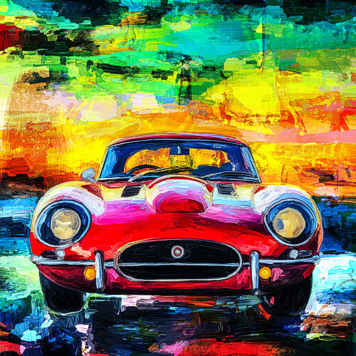 The Red Jaguar E-Type van Holger Mühlbauer-Gardemin, Schilderij te koop op Singulart