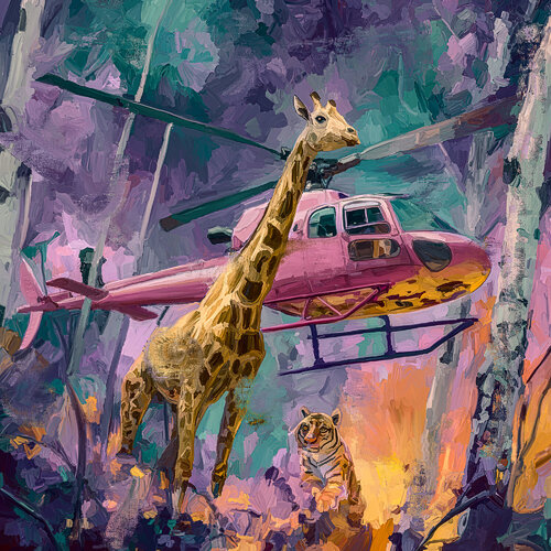 Giraffe mit Hubschrauber von Holger Mühlbauer-Gardemin, Malerei kaufen auf Singulart