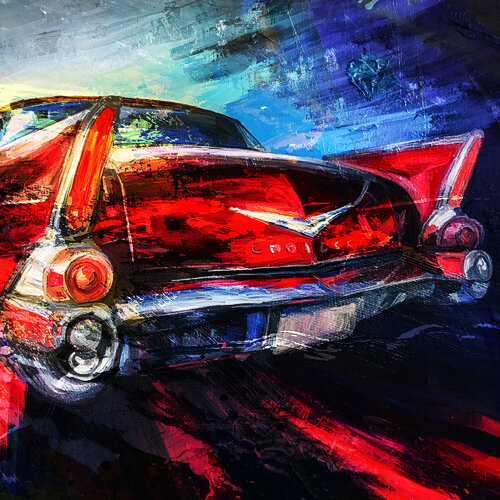 Cadillac Heckflosse di Holger Mühlbauer-Gardemin, Pittura in vendita su Singulart