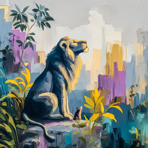 The Lion and the Rat van Holger Mühlbauer-Gardemin, Schilderij te koop op Singulart