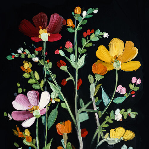 Blumen auf schwarz par Holger Mühlbauer-Gardemin, Peinture en vente sur Singulart