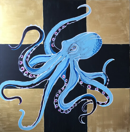 Oktopus vor Schwarz und Gold par Holger Mühlbauer-Gardemin, Peinture en vente sur Singulart
