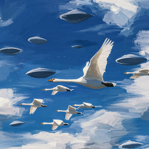 Swans and Ufos van Holger Mühlbauer-Gardemin, Schilderij te koop op Singulart