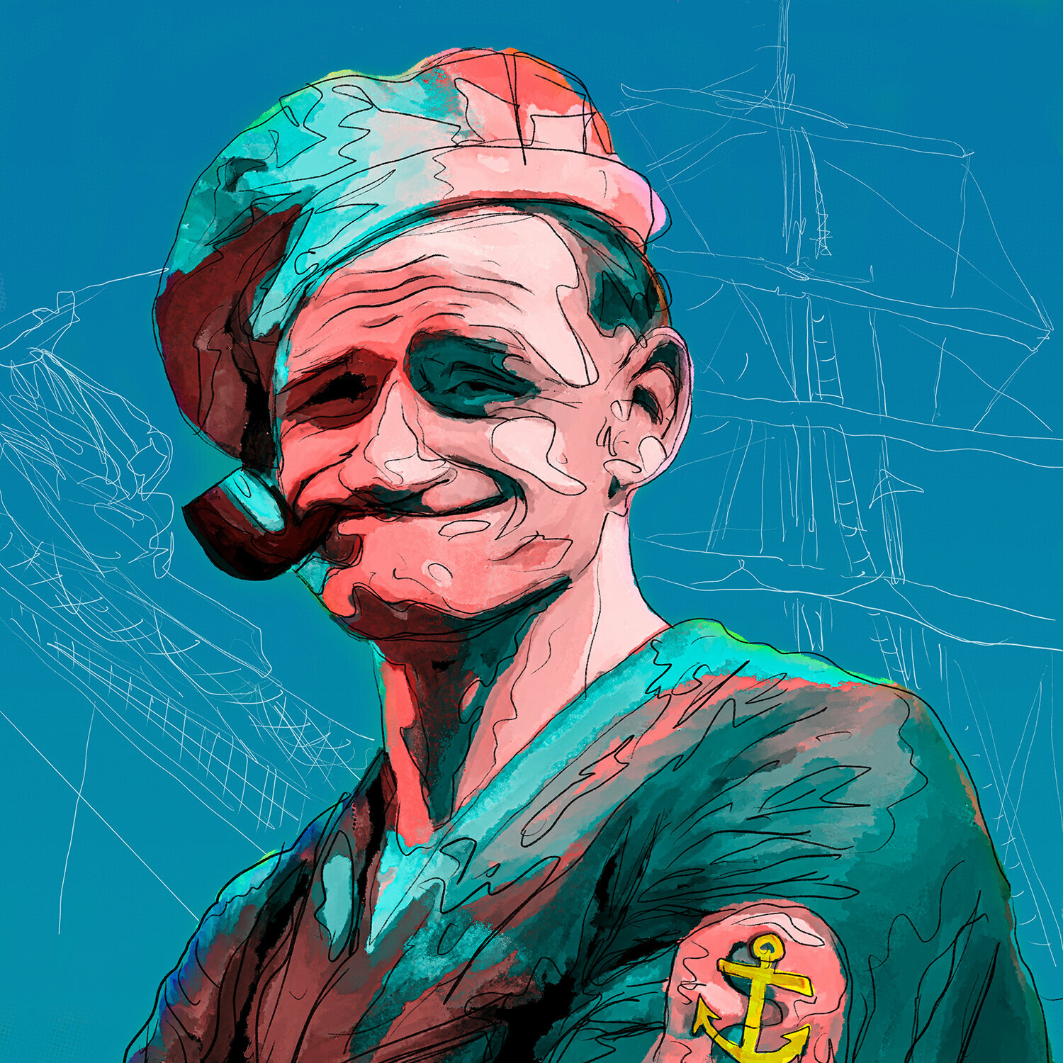 The real POPEYE von Holger Mühlbauer-Gardemin (2021): Andere Medien Acryl,  Flachdruck auf Leinwand - SINGULART