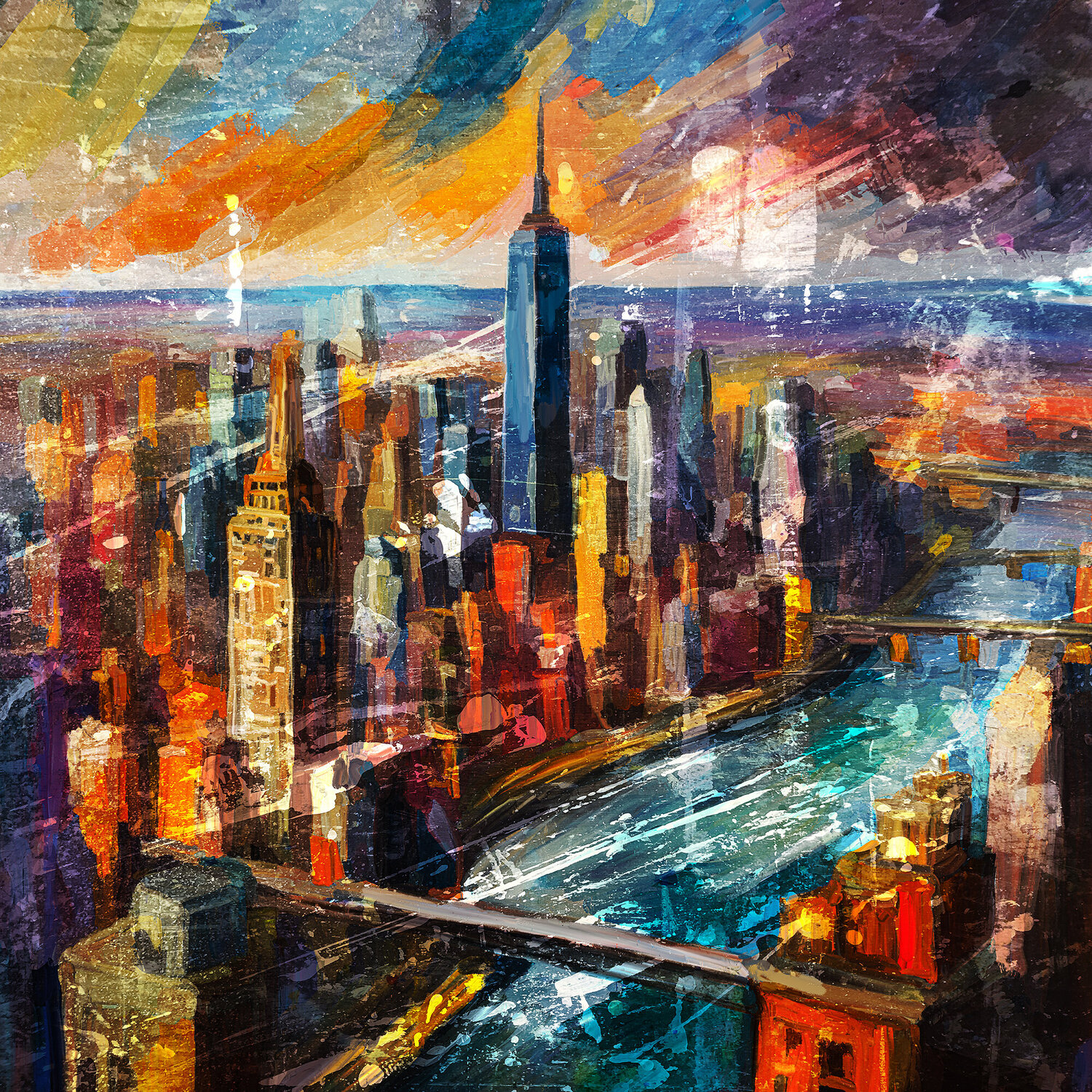 New Yorker Brücken Holger Mühlbauer-Gardemin Originalgemälde zu verkaufen
