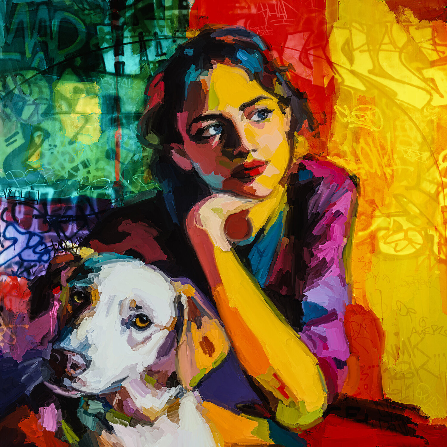 Frau mit weißen Hund Holger Mühlbauer-Gardemin Originalgemälde zu verkaufen