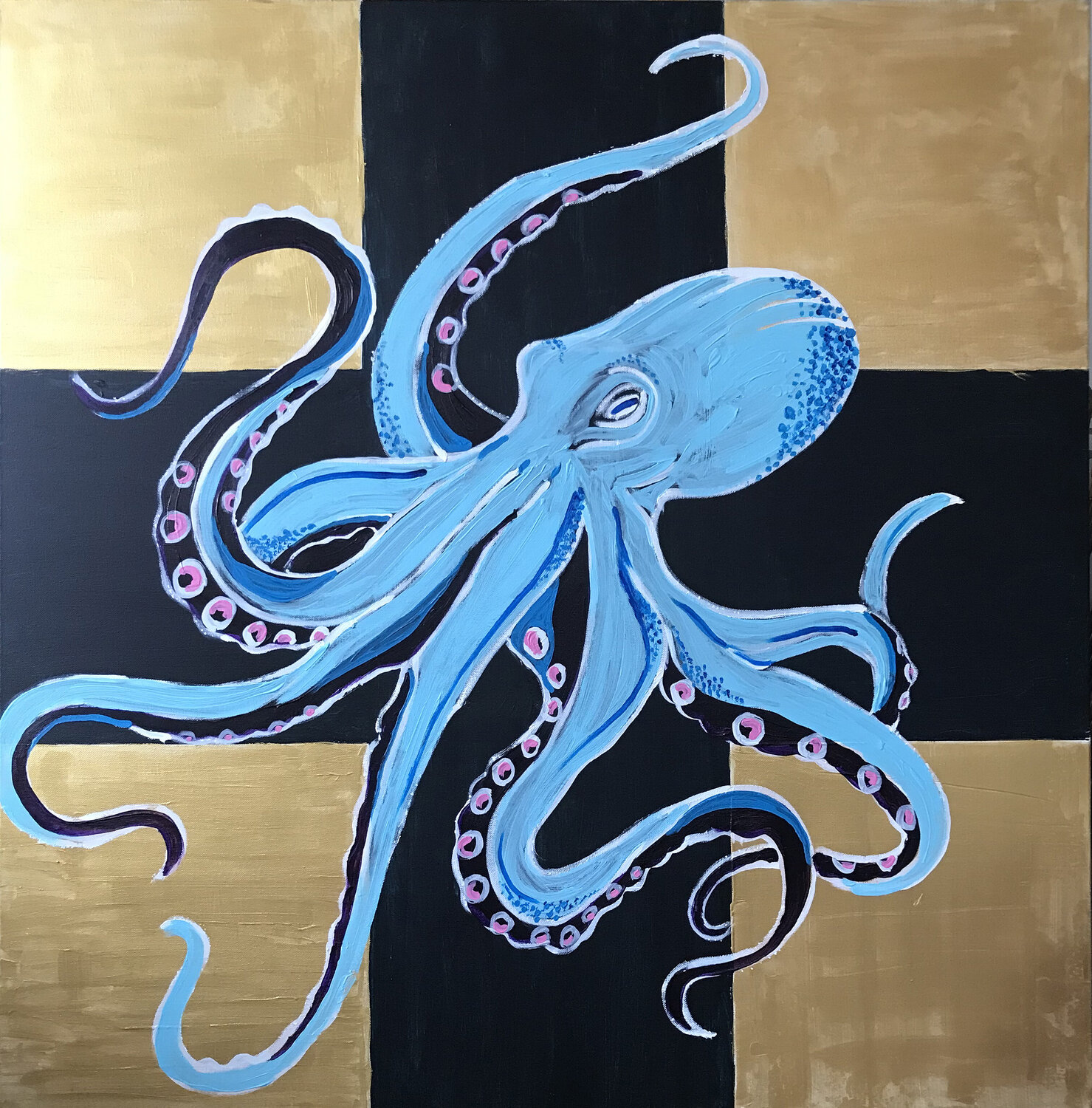 Oktopus vor Schwarz und Gold Holger Mühlbauer-Gardemin Originalgemälde zu verkaufen