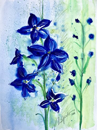 blauer Rittersporn von Nina Geisler, Werk auf Papier kaufen auf Singulart