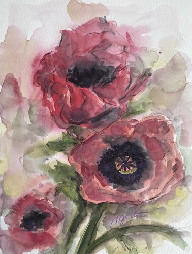 Mohnblüten von Nina Geisler, Werk auf Papier kaufen auf Singulart