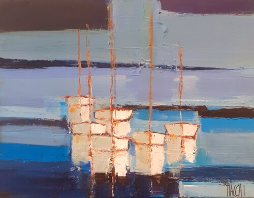 Les petits bateaux blancs van daniel giacchi, Schilderij te koop op Singulart