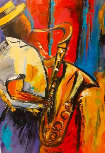 Le saxophoniste au canotier van daniel giacchi, Schilderij te koop op Singulart