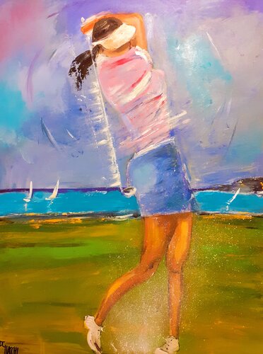 La golfeuse en bord de mer by daniel giacchi, Painting for Sale on Singulart