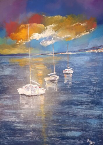 Coucher de soleil sur la côte d'aur van daniel giacchi, Schilderij te koop op Singulart