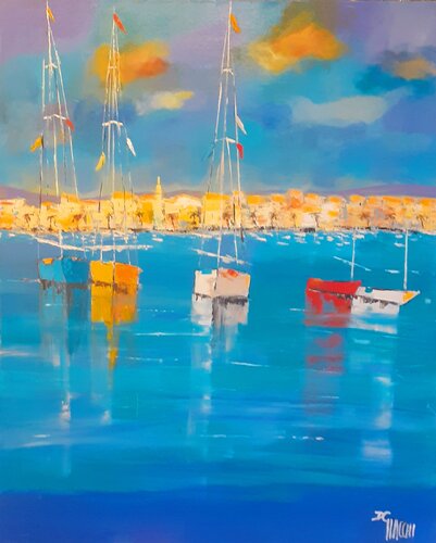 Bateaux  à Sanary sur mer van daniel giacchi, Schilderij te koop op Singulart