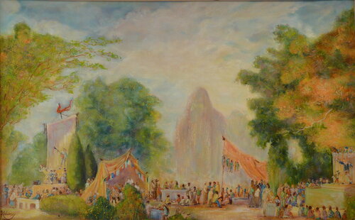 La fête (interprétation de la toile de Fragonard) van Olivier Brossard, Schilderij te koop op Singulart