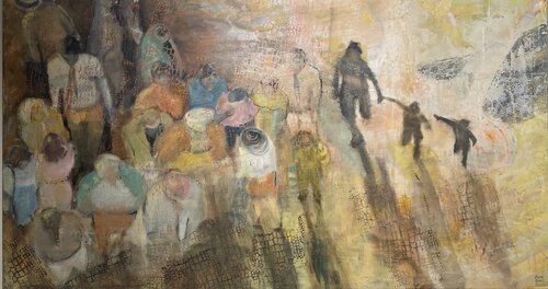 Menschenmenge in Auflösung di Vreni Knott, Pittura in vendita su Singulart