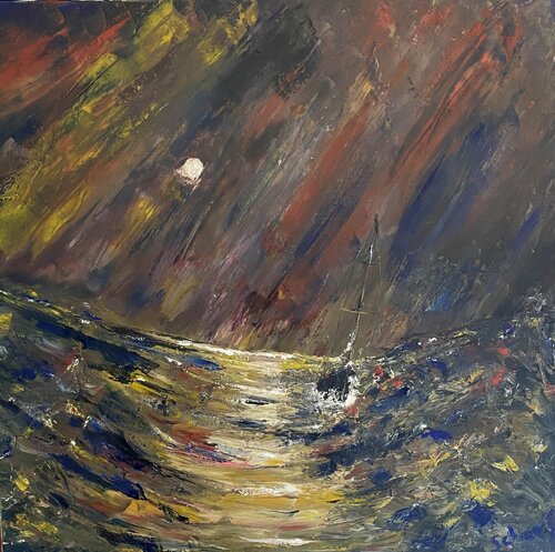 Tempête en mer par clair de lune van Dan Schaef, Schilderij te koop op Singulart