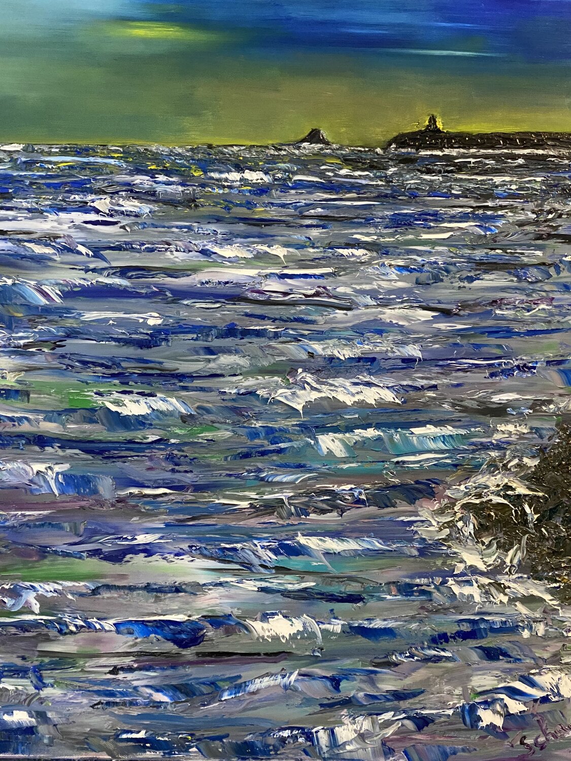 la nuit tombe sur le cap Fréhel Dan Schaef Original painting for sale