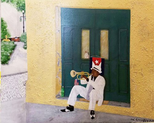 Cuban Trumpeter di Ted Connolly, Pittura in vendita su Singulart