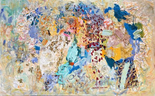 Zahava lupu - Original oil on canvas - Flowers of Love #5671 par Art Time Gallery, Peinture en vente sur Singulart