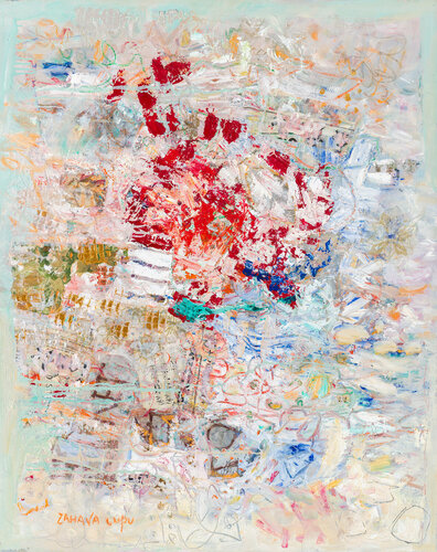 Zahava lupu - Original oil on canvas - Red Flowers #5425 par Art Time Gallery, Peinture en vente sur Singulart