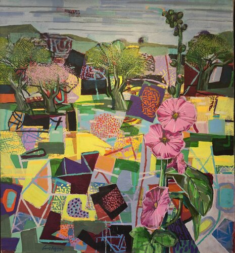 David Gerstein Jerusalem – (Flowers with Olives) (#1648) Original Acrylic on Canvas par Art Time Gallery, Peinture en vente sur Singulart
