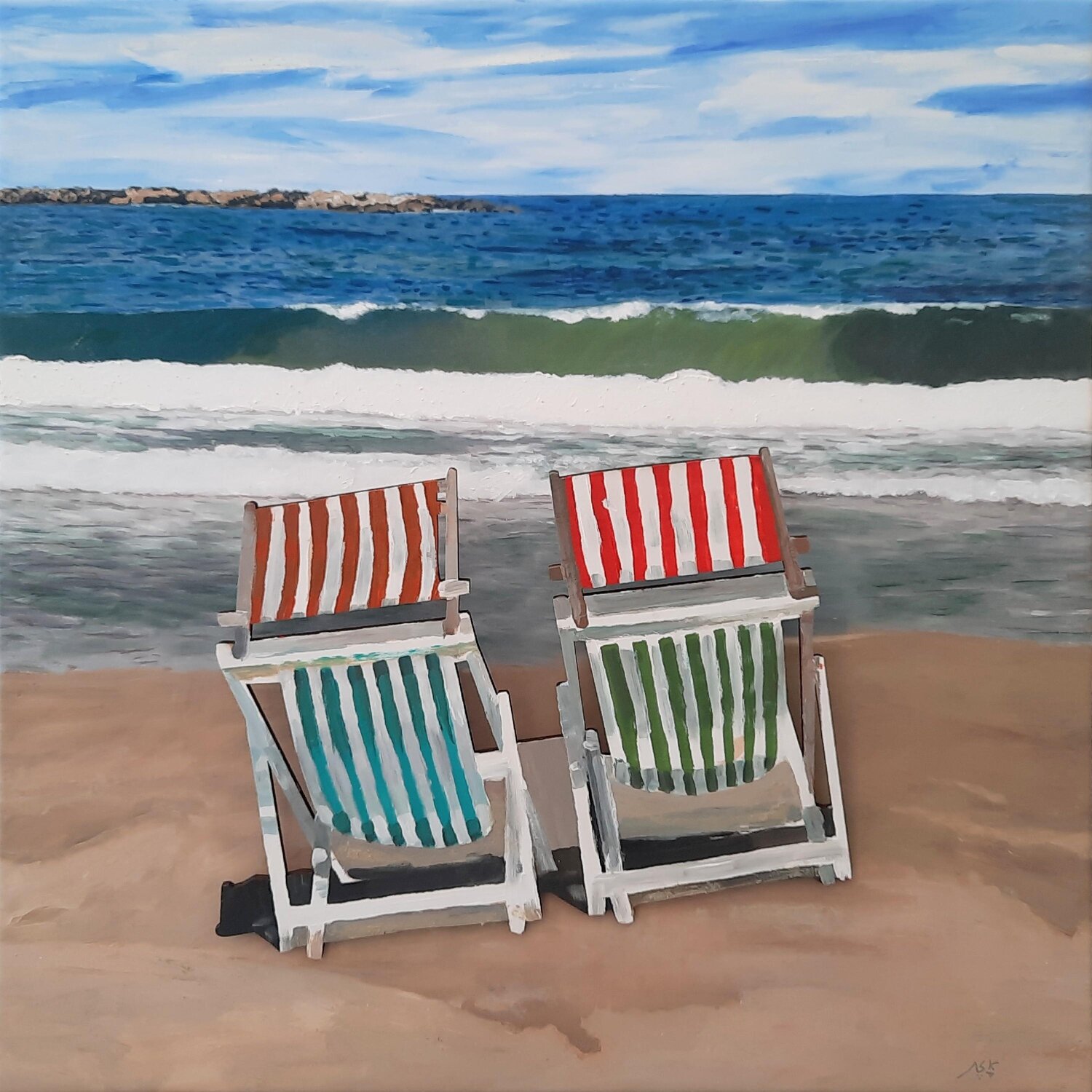 Arie Azene 3D Beach Chairs (#1627) Original 3D Mixed Media Canvas