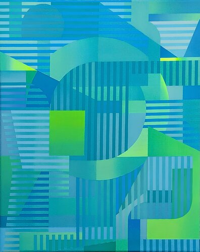 Geometria in verde e blu 1 di Wio Karstens, Pittura in vendita su Singulart