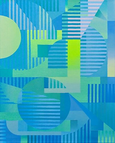 Geometria in verde e blu 2 di Wio Karstens, Pittura in vendita su Singulart