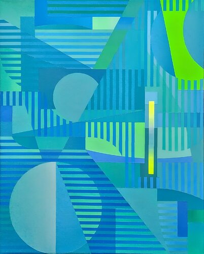 Geometria in verde e blu 4 di Wio Karstens, Pittura in vendita su Singulart