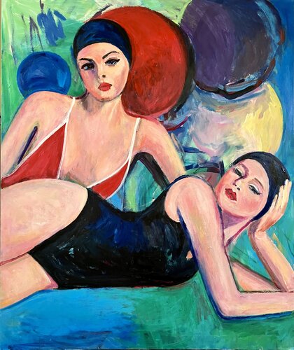 LES DEUX BAIGNEUSES / THE TWO BATHERS van Elisabetta Schlegel, Schilderij te koop op Singulart