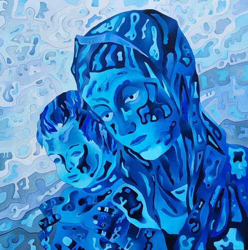 Madonna blu con Bambino by Massimo Rubbi, 회화 for Sale on Singulart