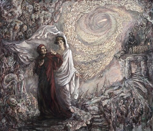 Dante and Virgil in the Second Circle of Hell van Barbara Efi, Schilderij te koop op Singulart