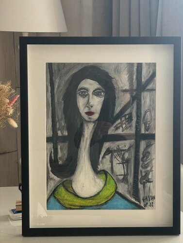 La femme au col vert par Hassan Zanoune, Œuvre sur papier en vente sur Singulart
