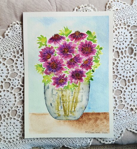 Flores violeta en jarrón by Lola López Girón, Painting for Sale on Singulart