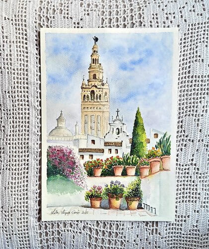 Sevilla. La Giralda, vista desde el barrio de Santa Cruz by Lola López Girón, Painting for Sale on Singulart