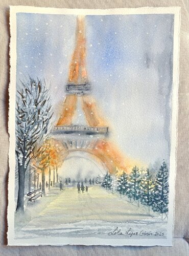 La Tour Eiffel en hiver. by Lola López Girón, Painting for Sale on Singulart