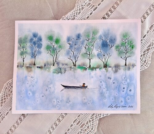 Paseo en barca por el lago. by Lola López Girón, Painting for Sale on Singulart